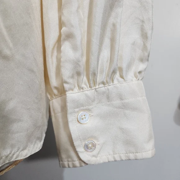 Tory Burch Ivory Cream Silk Blouse Bow Tie Long Sleeve Button Front Size 14 - Picture 4 of 12